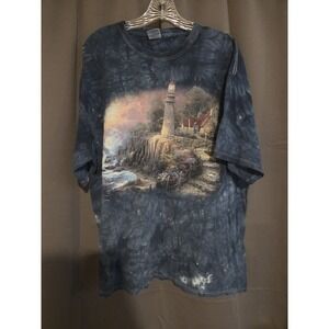 Gildan Blue Tie Dye Lighthouse Thomas Kincade Painting T-Shirt 2XL, Adult‎ Tee